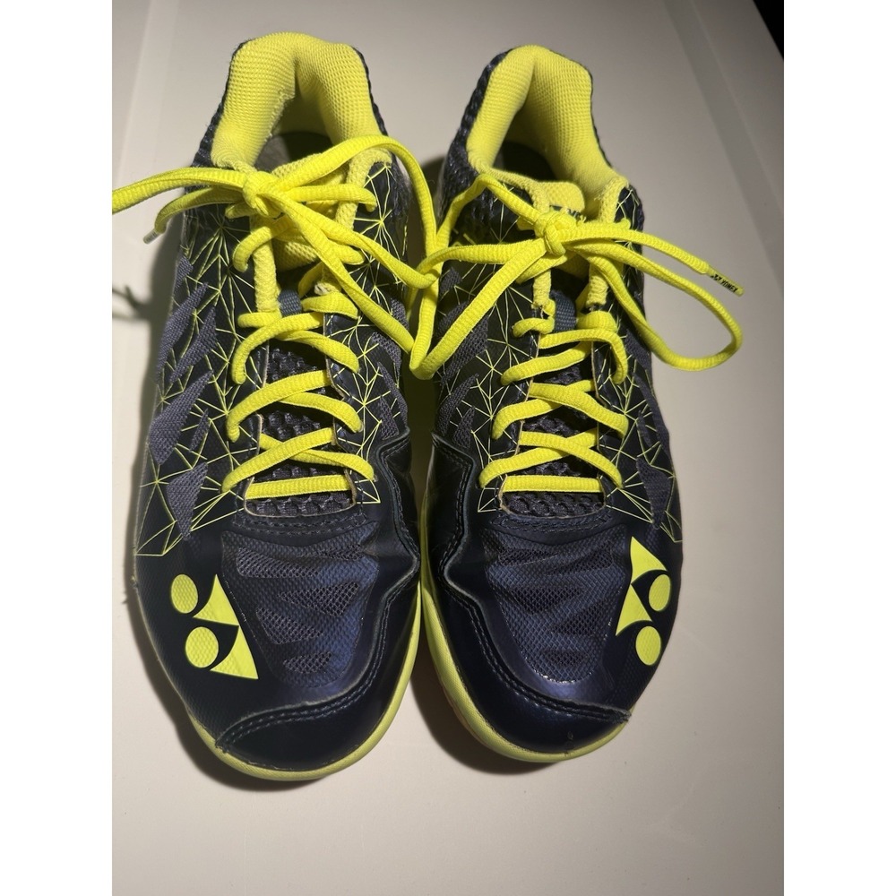 Yonex Court Shoes Mens 9 Navy Blue Neon Yellow Mesh Geometric Indoor Athletic